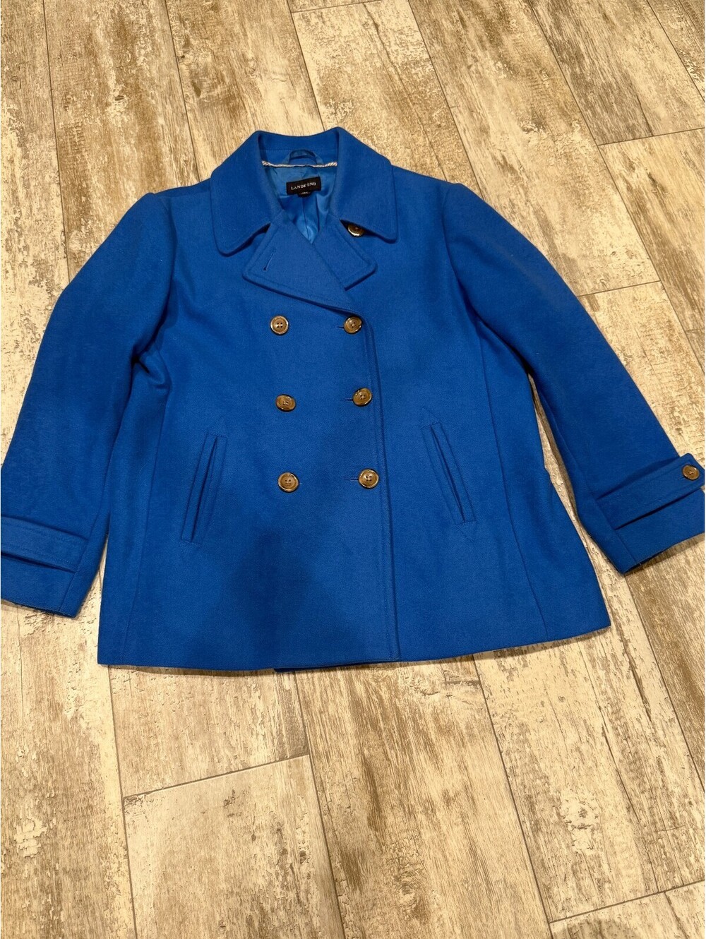 Lands End 16P Blue Double Breasted Peacoat Wool Blend
